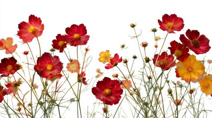 Fototapeta premium Soft red and yellow Cosmos Flowers on White Background