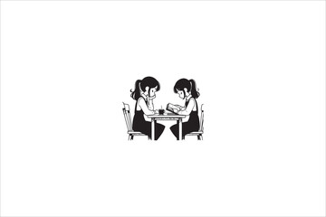 Fototapeta premium a gril read on the table silhouette with a simple, understated design set against a white background