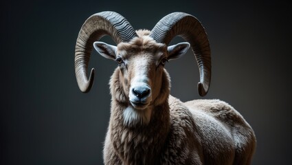 Fototapeta premium Bighorn Sheep Set Against A Dark Background