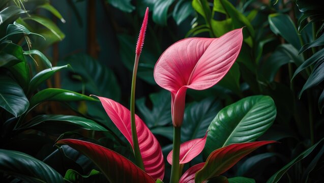 Fototapeta Blooming red anthurium flowers