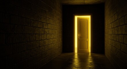 Eerie Golden Door in a Dark Hallway
