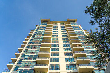 Top of modern apartment building with nice windows in Summer in Vancouver, Canada, North America....