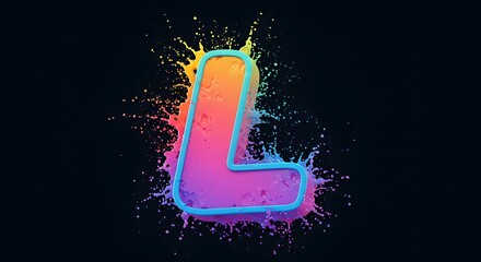 Colorful Rainbow Splash Effect on Letter L on Dark Background with Vibrant Artistic Flair