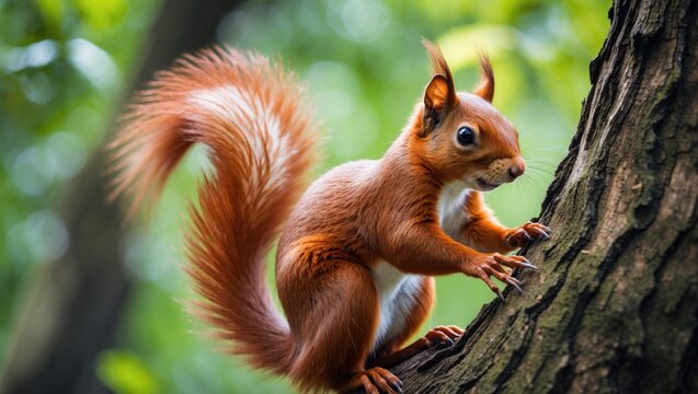 Like other tree squirrels, the red squirrel features sharp curved claws for effective climbing and descending.