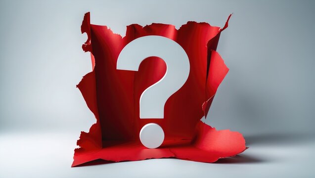 Question mark on torn red paper against a backdrop