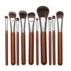 Fototapeta premium Professional Makeup Brush Set 12 Piece Brown Wooden Handle Cosmetic Brushes for Flawless Application
