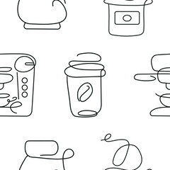 seamless pattern with icons of various tools and equipment for different types of coffee, for logos and other designs