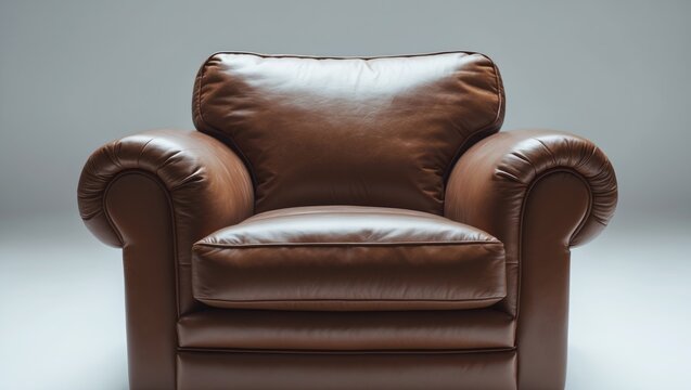 White backdrop featuring a leather armchair