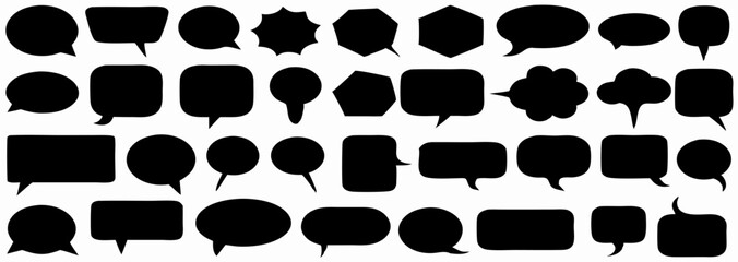 Collection of Black Speech Bubbles, Text Boxes, and Dialogue Shapes