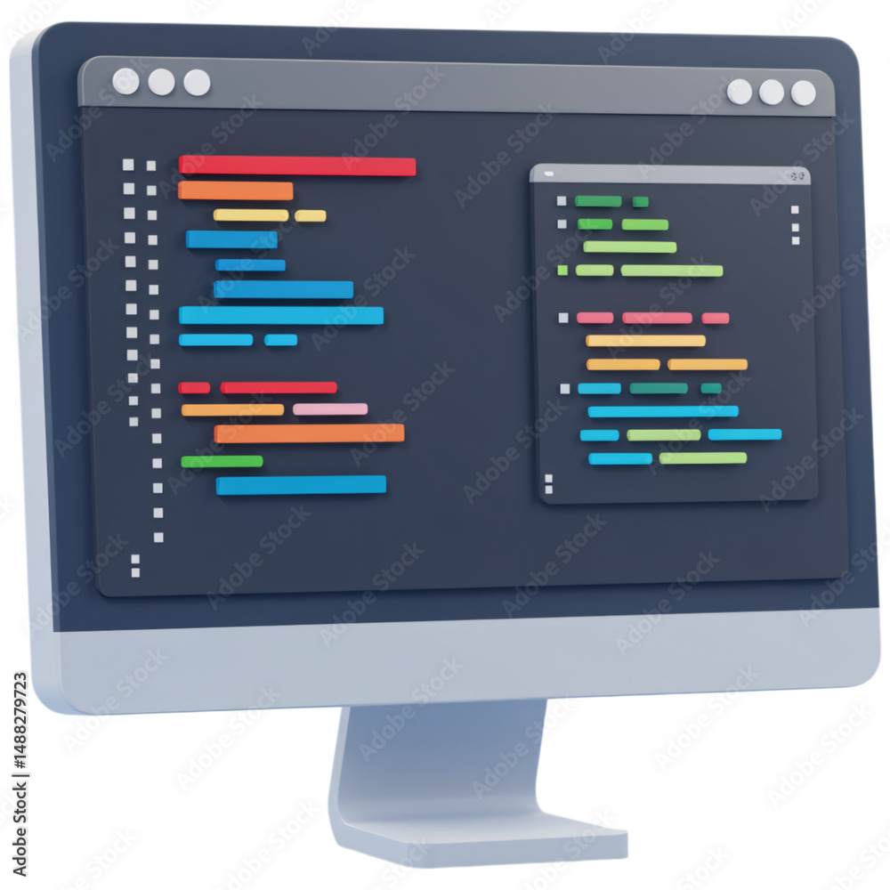 Poster computer monitor displaying code isolated on a transparent background