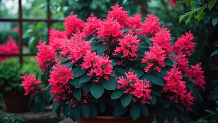Brilliant red azalea petals in a flower container
