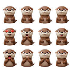 Cartoon otter characters set with various expressions
