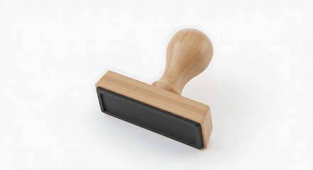 Classic Wooden Rubber Stamp with Blank Pad 3D Render
