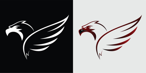 Eagle wing flight logo. Hawk shield wings icon. Flying bird emblem. Vector illustration.