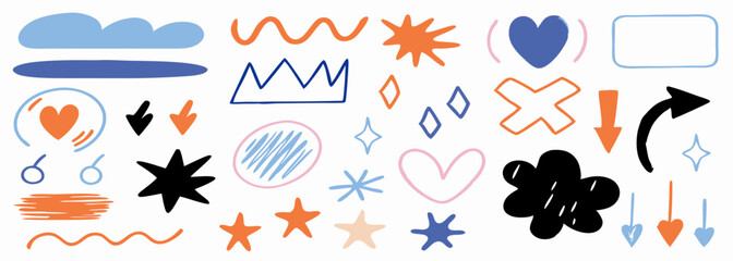 Hand-drawn Doodle Elements: Hearts, Stars, Arrows & More