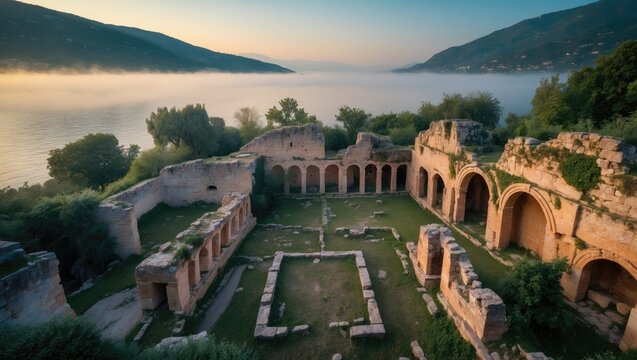 Aerial Perspective of Grotto of Catullus at Lake of Garda