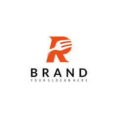 R letter logo with fork for restaurant design, dining place in flat vector style