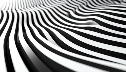 Abstract black and white wavy lines create a dynamic and modern visual effect, emphasizing depth and movement in a minimalist design