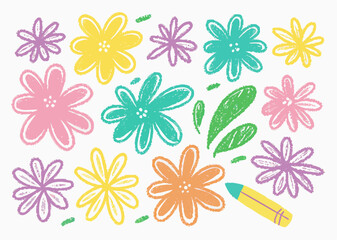 Obraz premium Colorful Hand-Drawn Flower Illustrations with Crayon