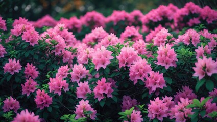 Obraz premium Stunning pink Azalea blossoms shaped into a thick shrub.