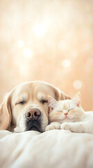 Dog and kitten sleeping peacefully.