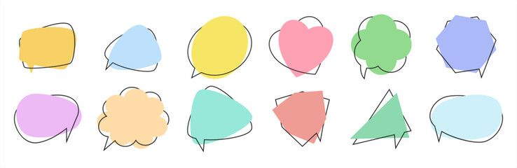 Set of flat colorful bubble speech vector. Banners, price tags, stickers, posters, badges. Isolated on white background. Vector 10 eps.