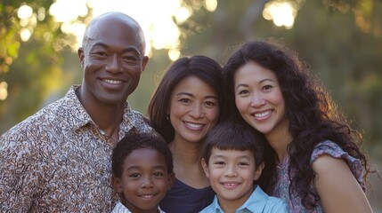 Obraz premium A mixed-race family smiling together for a portrait
