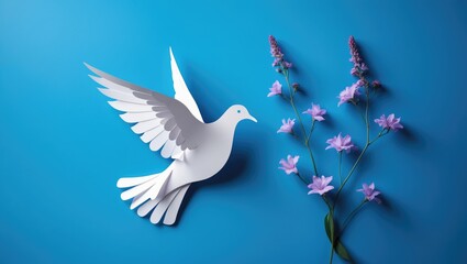 Paper dove against a colorful backdrop