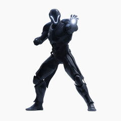 Futuristic Armored Warrior Posing with Glowing Energy - Sci-Fi Superhero