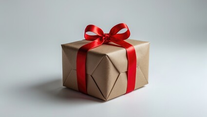 Obraz premium Compact gift box adorned with recycled paper and ribbon bow, isolated