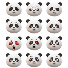 Cartoon panda bear faces with various emotions