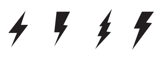 Lightning icon set. Line and glyph flash sign. Outline thunderbolt symbol . Electric symbols. Electric lightning symbols. Flash light sign.