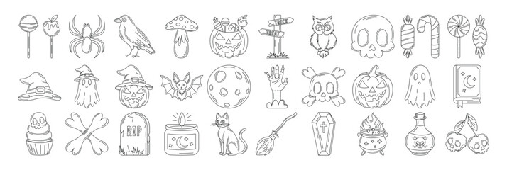 Fototapeta premium Spooky Halloween doodles in line art