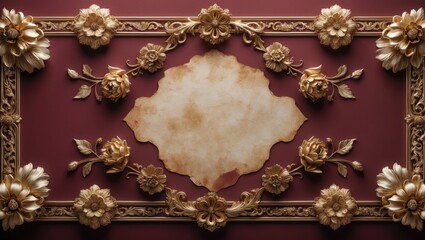 Elegant diploma template featuring a gold glitter frame, vintage certificate background with decorative gold border accents, sophisticated design for graduation or completion, available blank space