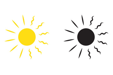 Sun icon set. Brightness flat icon. Solar icon. Decorative circle full. Solar summer icon isolated on white background. Flat design. Vector illustration. 