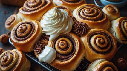 Fototapeta premium Creamy cinnamon bun. Bakery