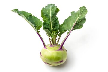 Kohlrabi Bulbous Stem Leaves White Background
