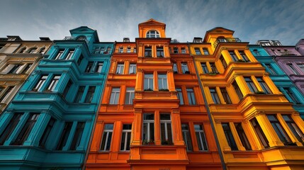 Vibrant Row of Colorful Buildings in a European City