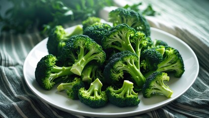 Raw Organic Green Broccoli Presented in a Bowl