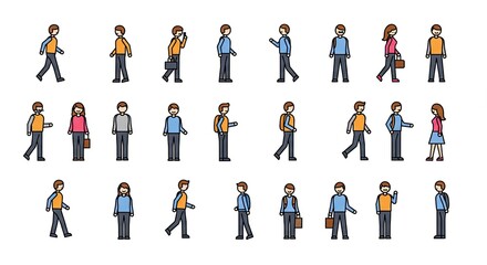 Diverse group of illustrated people in various poses and everyday activities