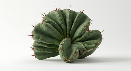 Crested Cactus with Unique Fan Shape and Sharp Spikes, Isolated Studio Shot for Botanical Design