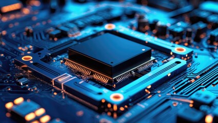 Detailed View of Microchip on Circuit Board