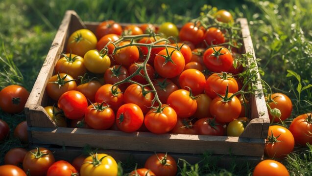 Fresh red and yellow tomatoes harvested as tasty vegetables