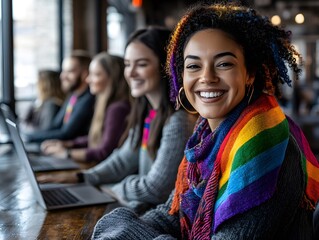 LGBTQ Diversity and Inclusion at Work, Smiling Team Collaborating with Pride