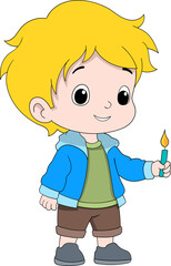 Cartoon Boy Holding Lit Birthday Candle