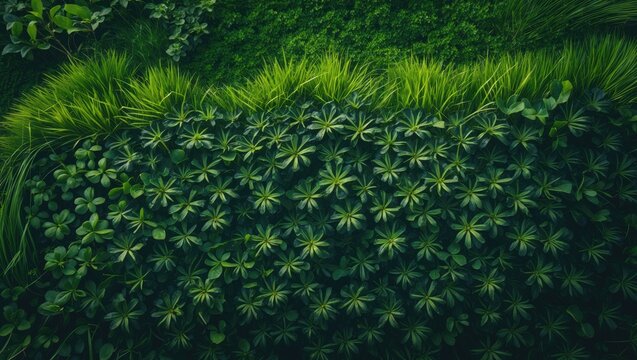 Close-up of natural grass and clovers creating a vibrant background with rich textures and colors