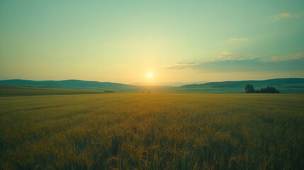 Fototapeta premium Golden wheat field at sunset