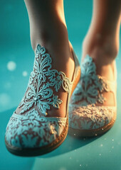 luxury shoes, gold embroidery, turquoise detail, handcrafted, fashion accessory,