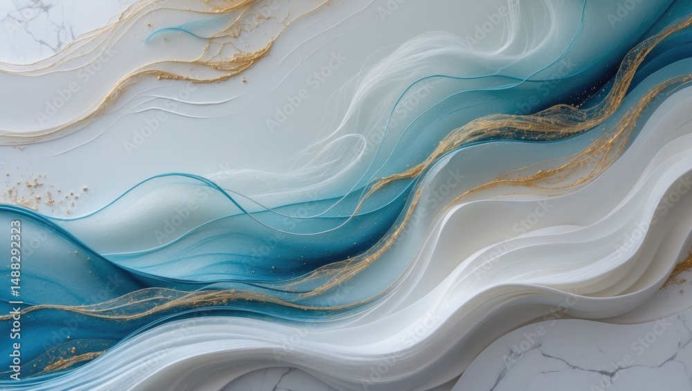 Poster modern abstract watercolor painting showcasing marble ink patterns on textured paper surface