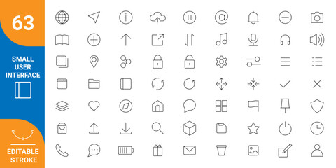 Set of small user interface Line Icons set. Editable stroke for Web Page, Mobile App, UI, UX and GUI design.